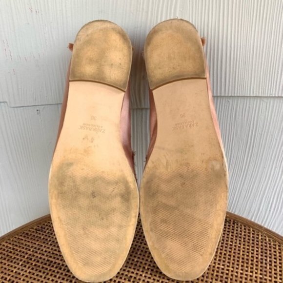 Zara Slip On Basic Satin Slip On Loafer Frayed Fringed Light Pink Womens… - Picture 10 of 11